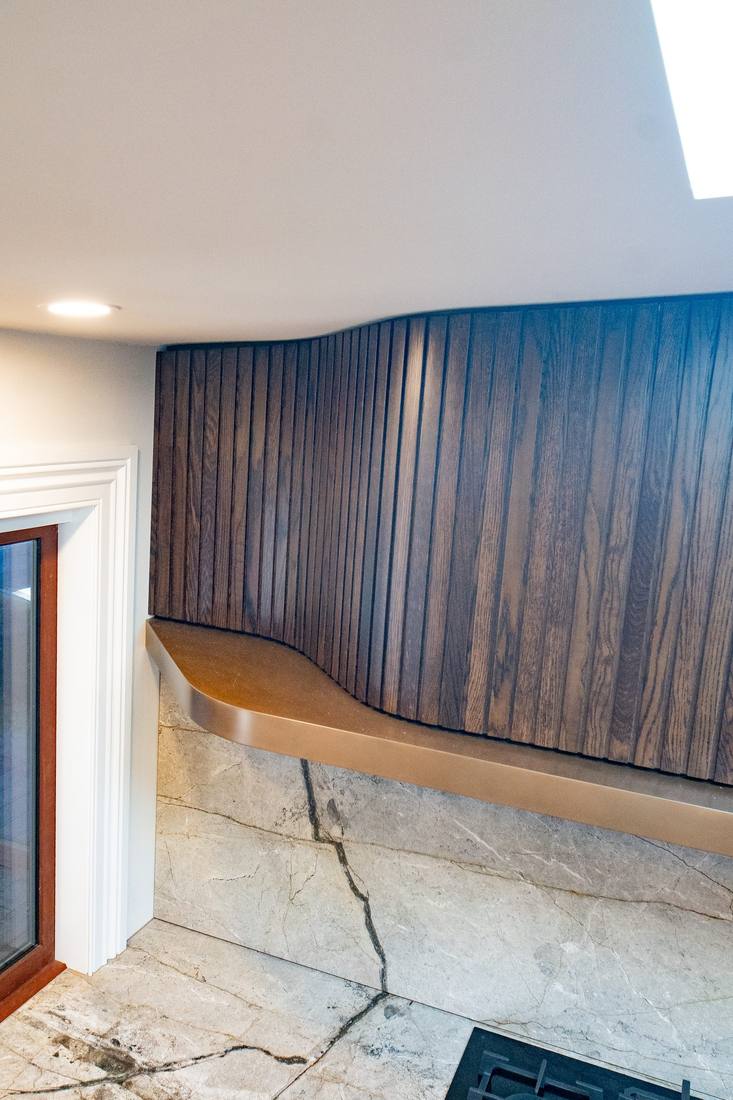 Curved timber batten wall